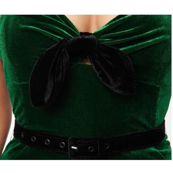 Unique Vintage Velvet Holiday Cropped Jumpsuit Emerald Sz L #8 - Picture 4 of 6